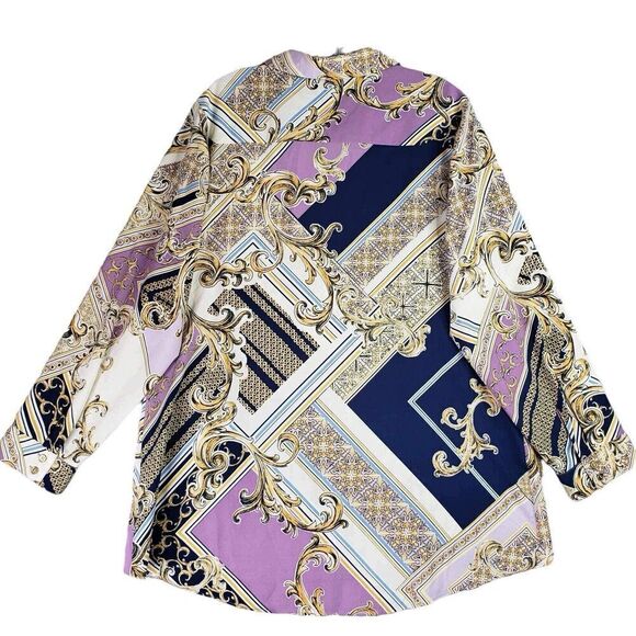 Chicos Shirt Womens Size 2 US Large L Paisley Patchwork Purple Popover - Picture 3 of 8